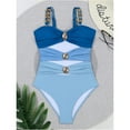 thumbnail image 3 of SMZ Women's Cut Out Colorblock One Piece Swimsuit Ruched Swimwear Bathing Suit, 3 of 5