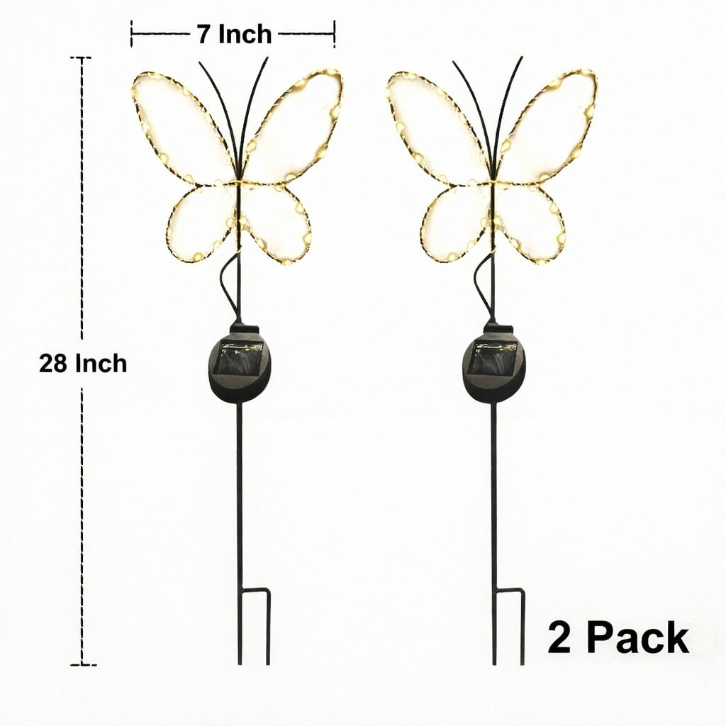 Outdoor Solar Powered Led Decorative Garden Stake Light - 2 Pack White Butterfly