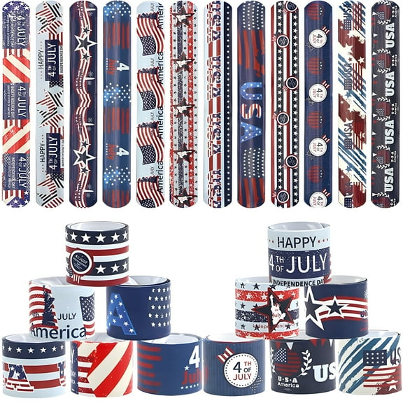 NIETEIN 4th of July Slap Bracelets Independence Day Favor Accessories 48 Pcs