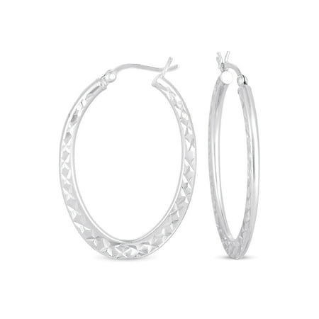 hoop oval sterling earrings diamond cut silver