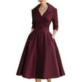 thumbnail image 2 of Women's Vintage Dress Fall Fit and Flare 3/4 Sleeve Elegant Cocktail Party Formal Church Dresses 2025 Wine 2XL, 2 of 4