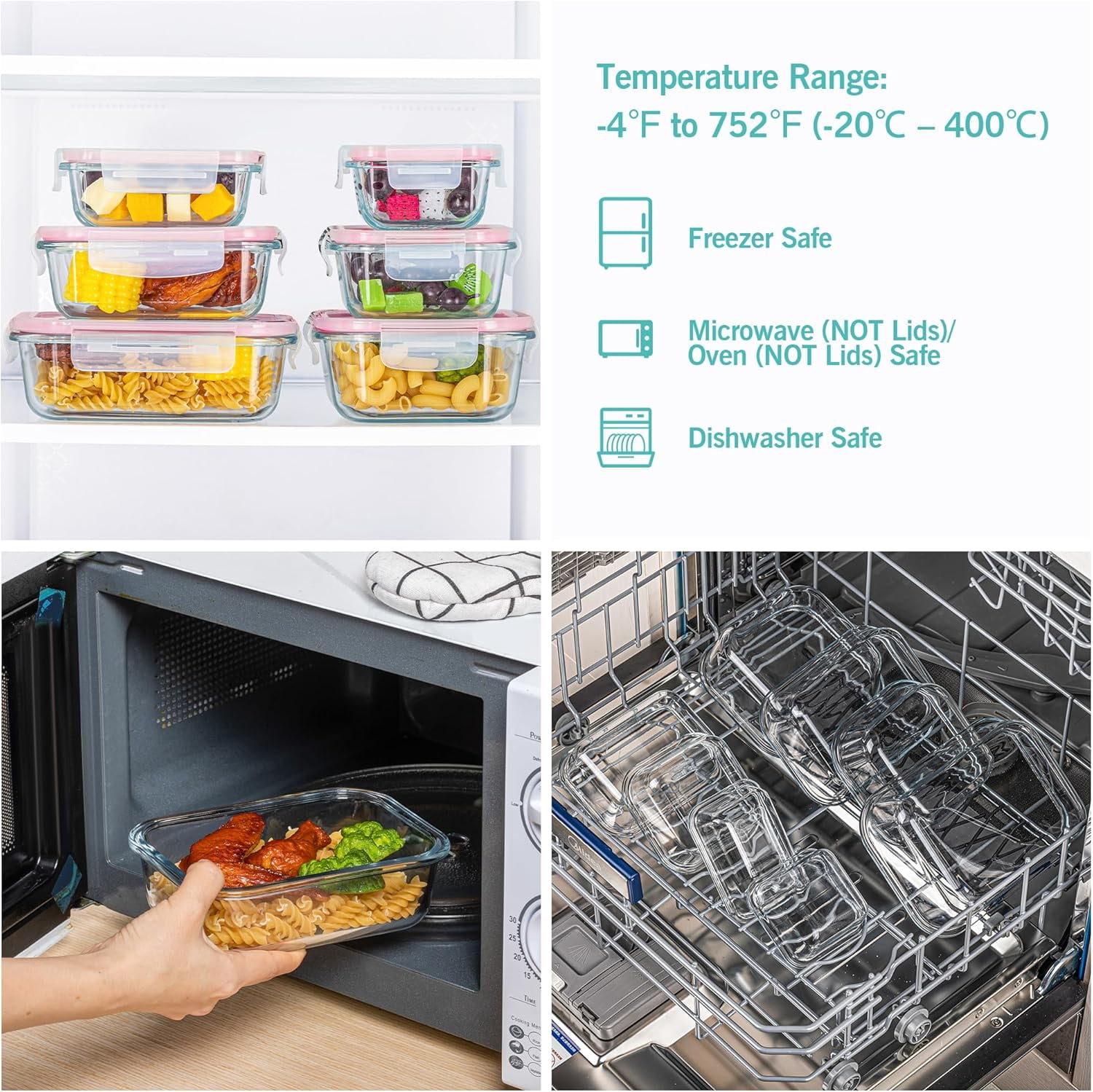 Glass Food Storage Containers with Airtight Lids, Glass Meal Prep Containers, Lunch Office Meal for Microwave, Oven, Freezer and Dishwasher, BPA Free