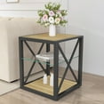 thumbnail image 3 of Set of 2 Modern Industrial End Tables with Tempered Glass & Wood MDF Top, Space-Saving 3-Tier Storage for Bedroom & Living Room Side Tables, 3 of 9