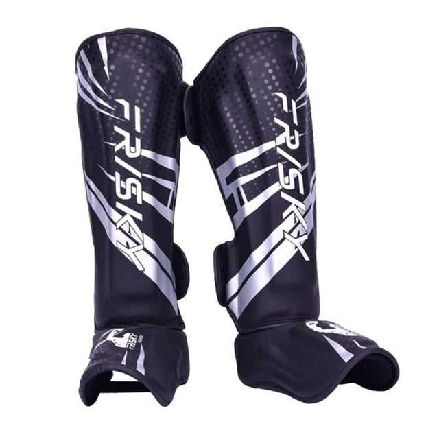 tamizeot Muay Thai Kickboxing Shin Guards Comfortable Elastic Rope Ensuring Fit While Training Shin Leg Instep Pads Gear Silver Black L