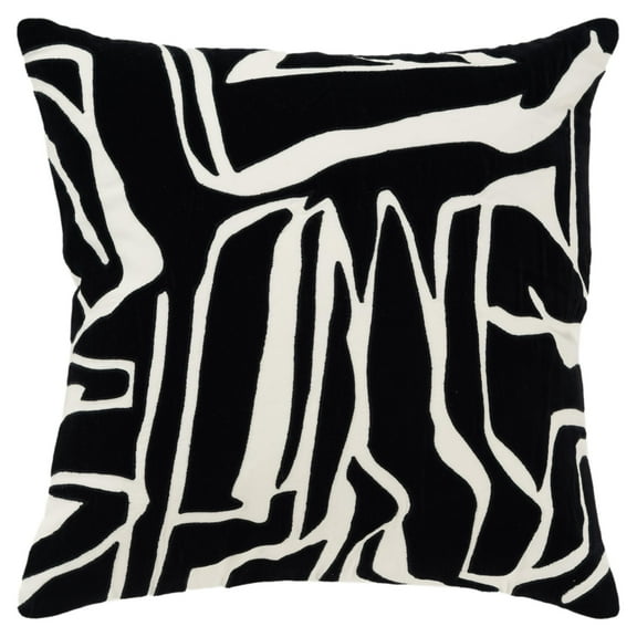 Rizzy Home Ivory/Black 20"X20" Abstract Appliqued Poly Filled Throw Pillow