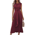 thumbnail image 1 of Vestido Midi Informal Sin Mangas de Verano para Mujer, Ajustado, con Lazo en la Cintura, , 2025 Marrón Rojizo XXL, 1 of 10