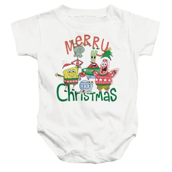 SpongeBob Merry Christmas Group Unisex Infant Snap Suit for Baby, White, X-Large