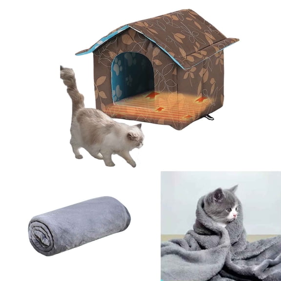 Winter House With Self Warming Pad Outdoor Indoor Weather Proof Heat Insulated Shelter Enclosure For Cats Dogs Rabbits Portable Water-proof Tent For Feral