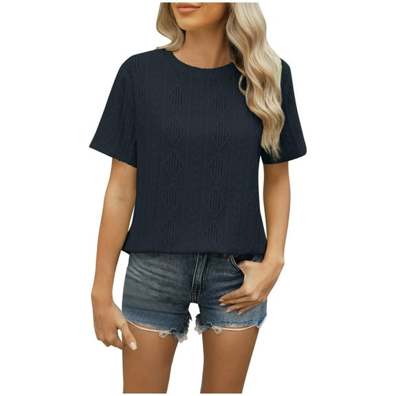 WREESH 2025 Fashion Tops Women's New Solid Color Back Button Short Sleeved T-Shirt