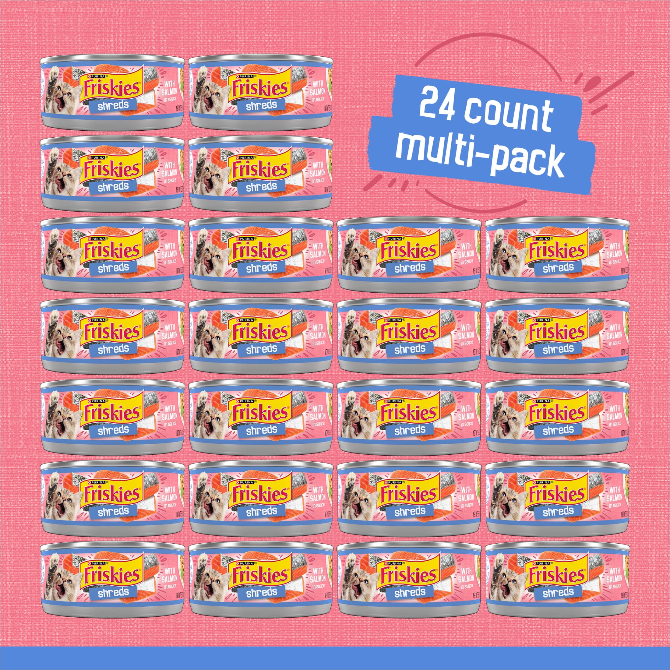 Purina Friskies Shreds With Salmon in Sauce, Wet Cat Food, 5.5 oz Can, 24 Pack