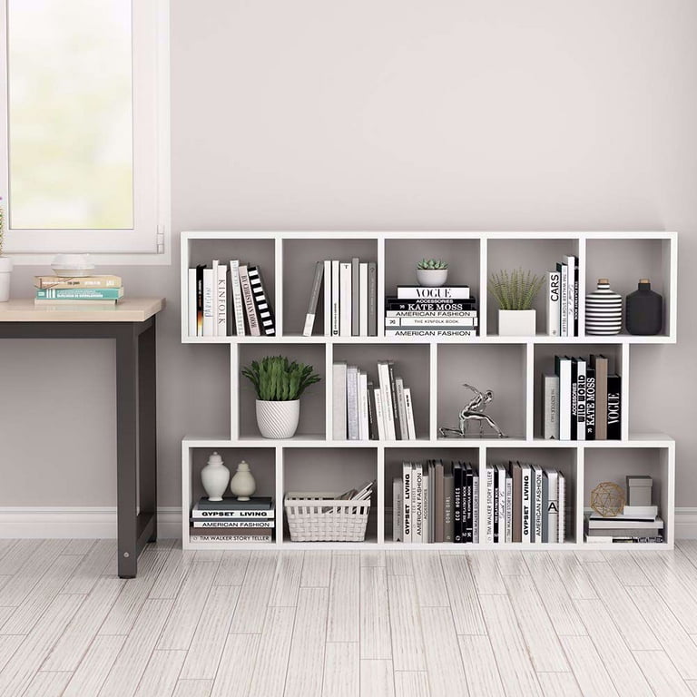 Tribesigns Modern Bookcase, 5-Shelf Storage Organizer Bookshelf with  14-Cube Display Book Shelf for Home Office, Living Room and Bedroom (White)