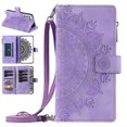 thumbnail image 1 of Nalacover for Samsung Galaxy S21+ Embossed Floral Pattern PU Leather Crossbody Case with Shoulder Strap,Shockproof Magnetic Flip Kickstand Credit Card Slots Zipper Pocket Wallet Phone Case,Purple, 1 of 10