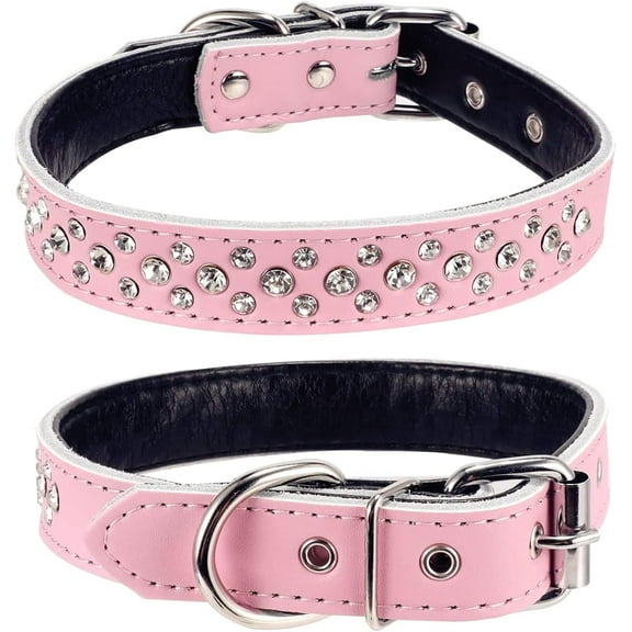 1PACK Rhinestones Dog Collar, Adjustable Sparkly Crystal Studded Genuine Leather Pet Dog Collar for Small and Medium Breeds