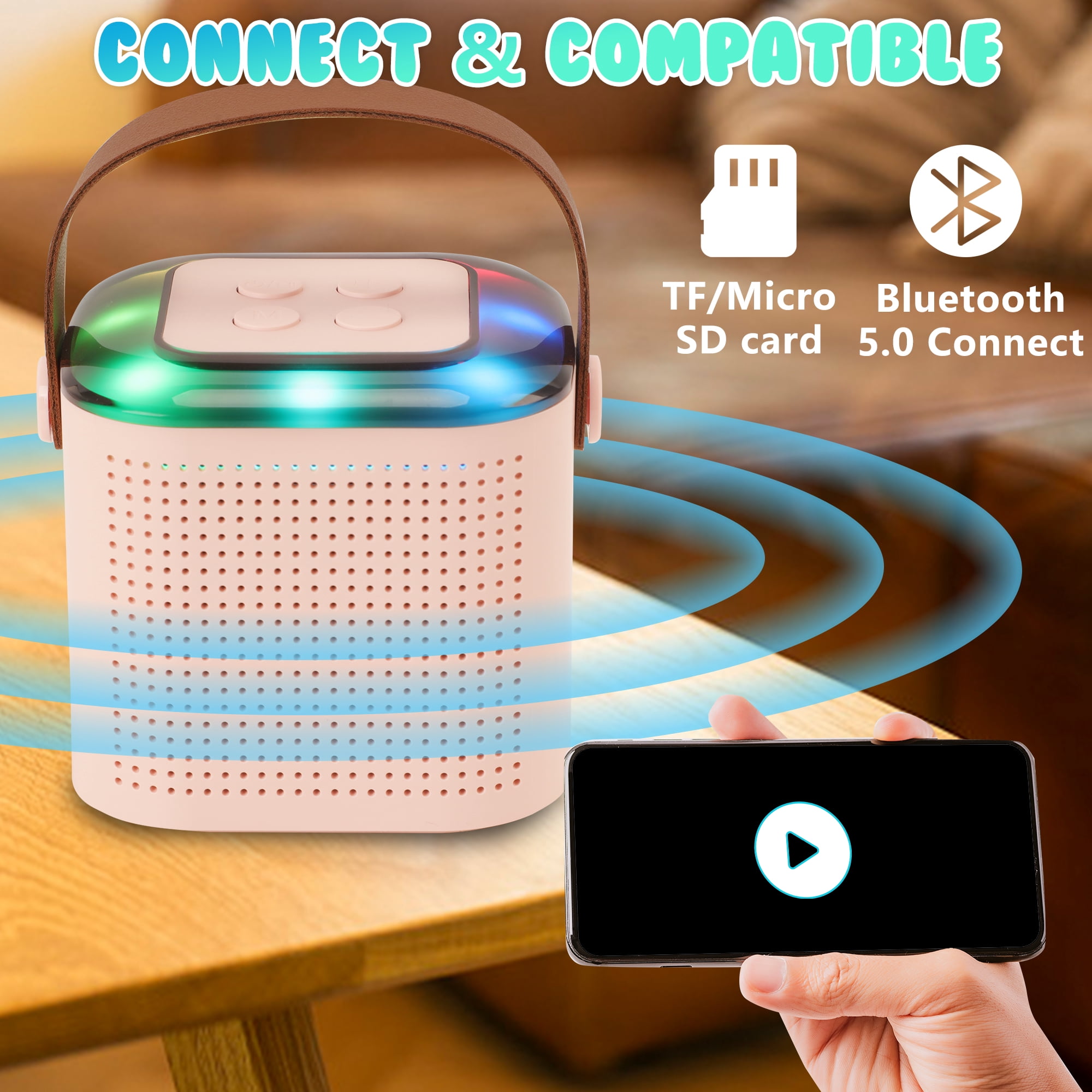 Portable Karaoke Machine Mini Bluetooth Speaker with Microphone Led Lights Karaoke Gifts