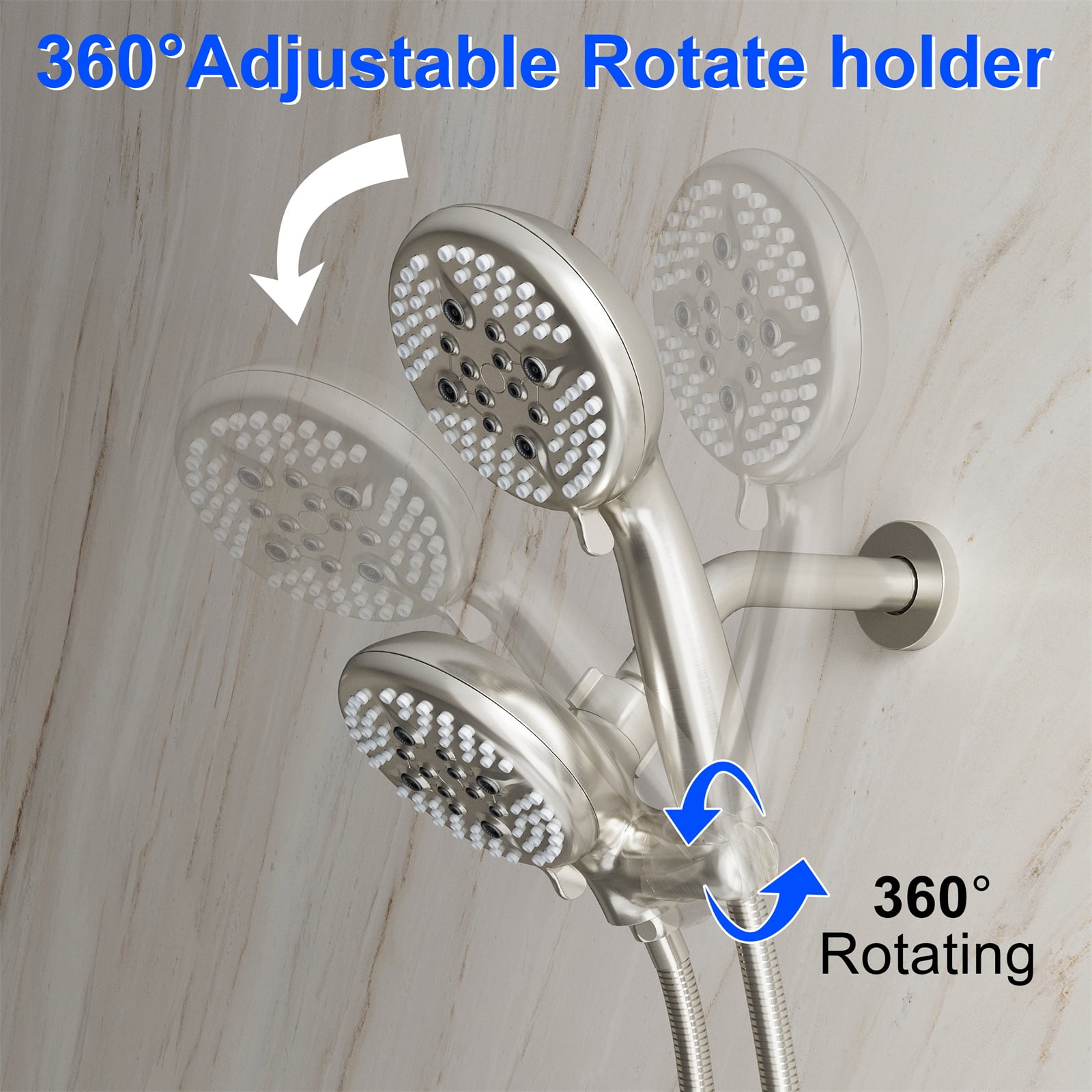 Angeleshome Bathtub Shower Faucet Set with Tub Spout, 3-in-1 Dual Shower Head System with Handheld Spray Combo, 5-Mode, Valve Trim Kit, Brushed Nickel