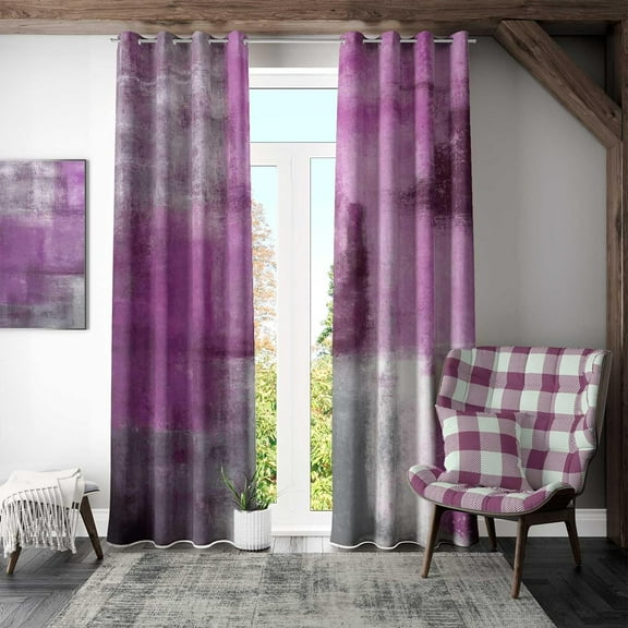 Purple Abstract Curtains Set Violet Geometric Curtain Modern Elegant Chic Window Treatments Decor for Farmhouse Living Room Bedroom Kitchen Window 50% Darkening Curtain 26"W x 45"L (Pack of 2)
