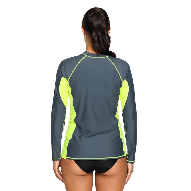 ABPHQTO Top de baño tankini de manga larga gris y negro para mujer