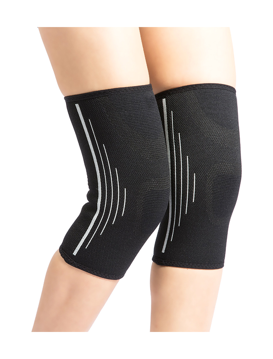 Striped Breathable Compression Knee Support Sleeves Gray XLarge