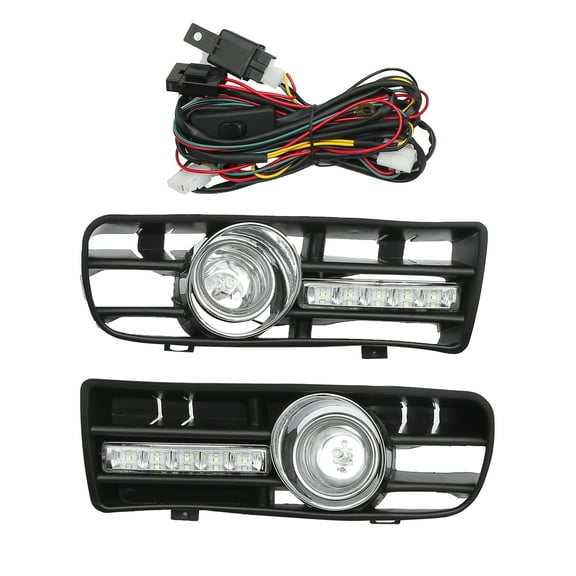 Front Bumper Grille Fog Light Kit Compatible for VW for Golf 1997-2004 Durable Plastic Black with LED