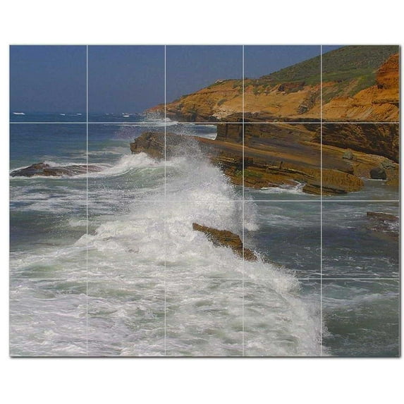 Ocean Waves Ceramic Tile Mural Kitchen Backsplash Bathroom Shower, 405682-L54