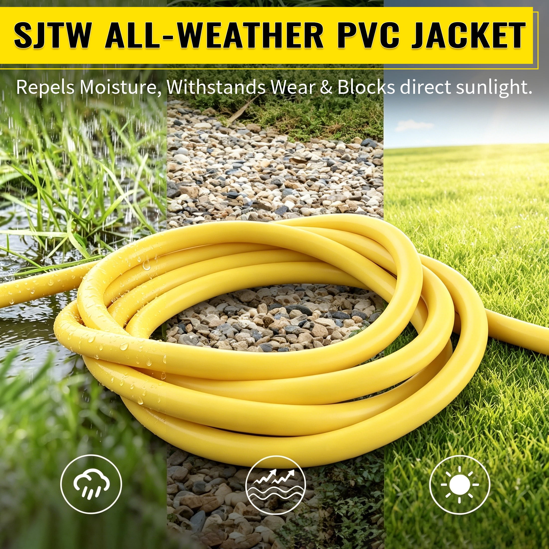 ZAZFO 100ft 10 Gauge Extension Cord, 3 Prong 5-15P to 5-15R, SJTW with Power Indicator Light, Heavy Duty Flexible Durable, Yellow Waterproof for Outdoor Use