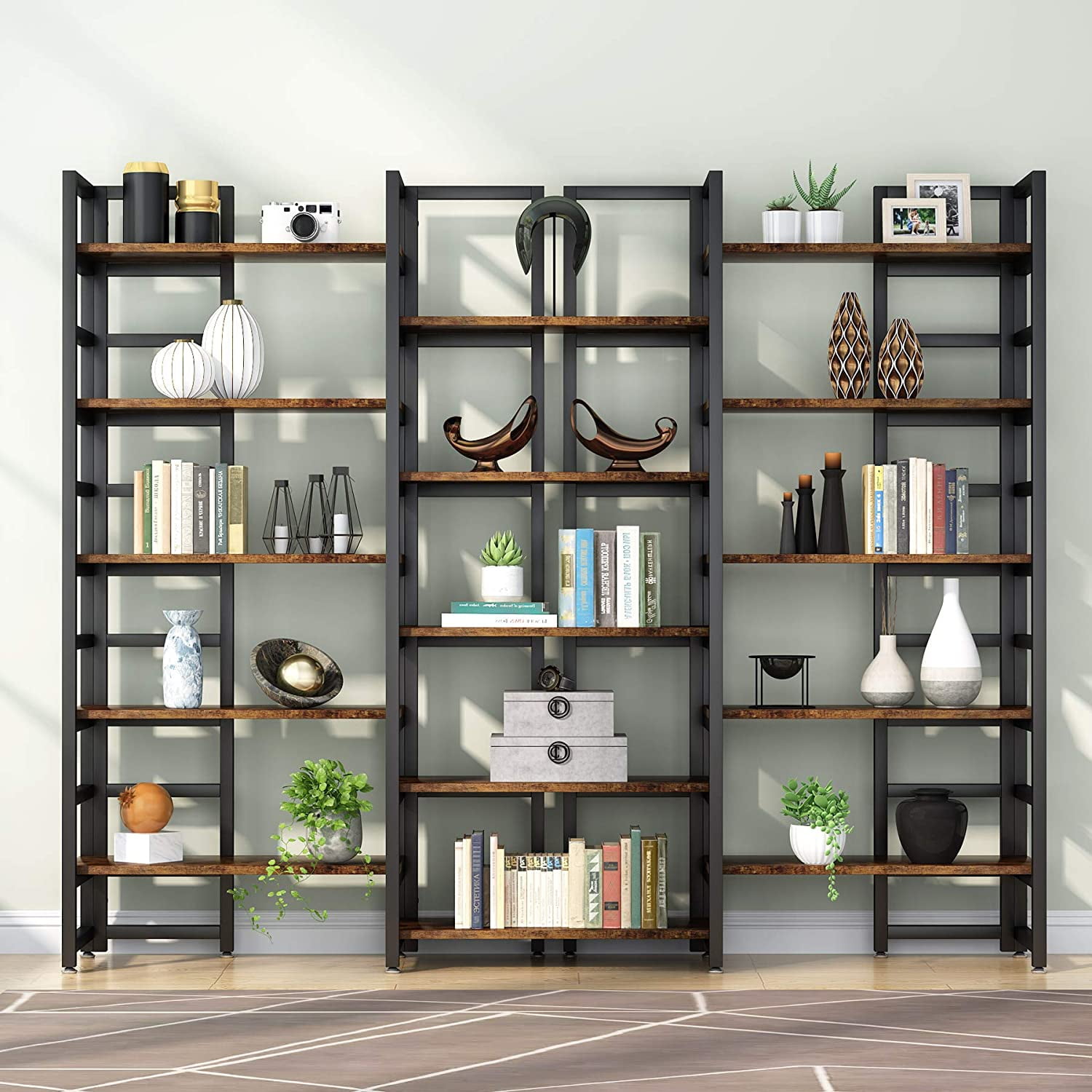 Tribesigns Triple 5-Tier Bookshelf Bookcase, Double Wide 5-Shelf