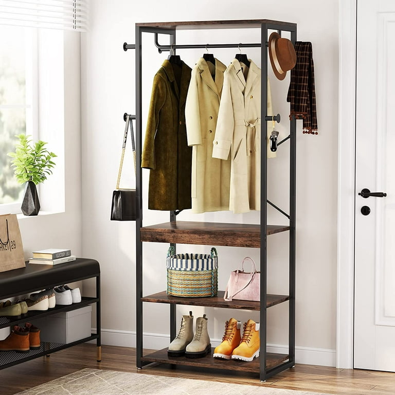 Free Standing Closet Organizer, Entryway Bench with Coat Rack