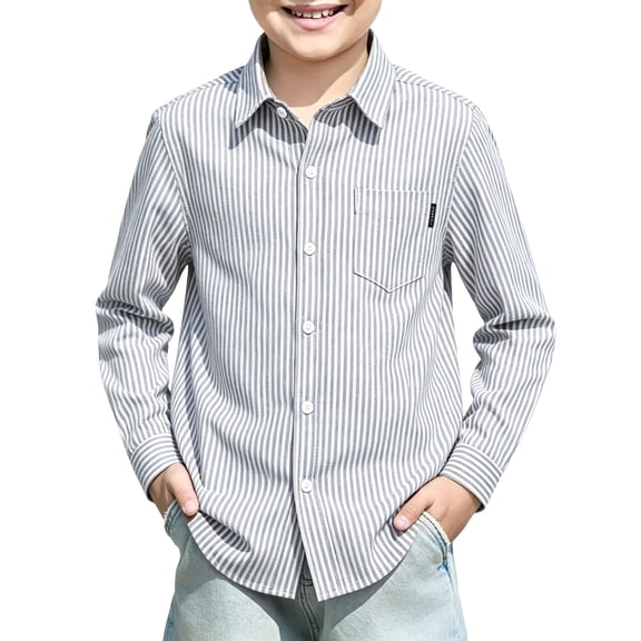 Grblisyd Back to School Clothes Boys Girls Quick Dry Long Sleeve Striped Button Down Shirts with Chest Pocket Formal Uniform Dress Shirt
