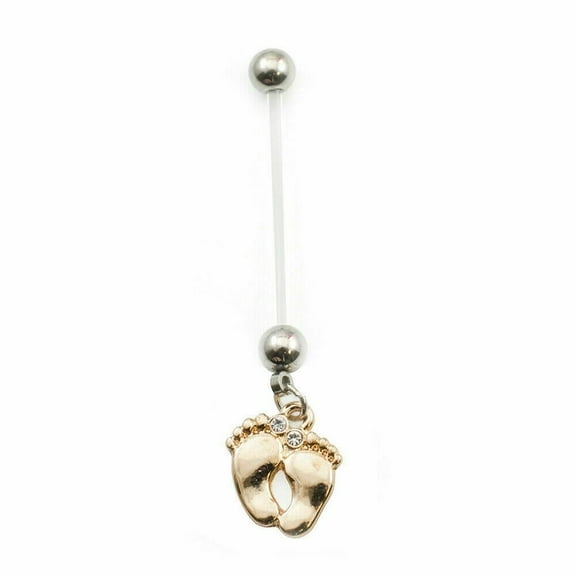 Maternity Belly Button Ring With Baby Feet 14g 25 mm Length Flexible Shaft