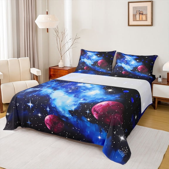 Castle Fairy Universe Planet Twin Sheet Sets,Abstract Gradient Galaxy Bedding