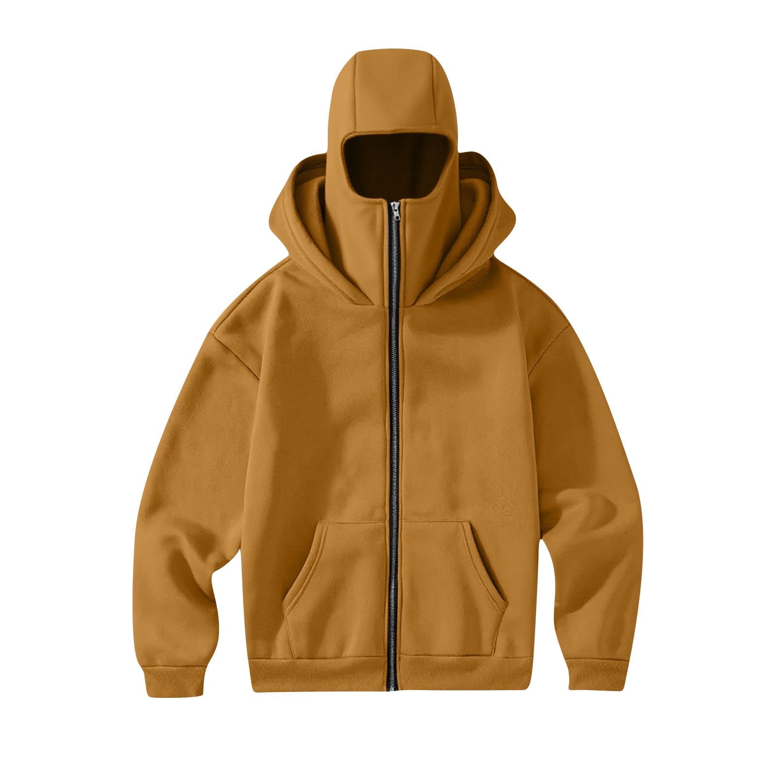 Mens Balaclava Hoodie Winter Double Hooded Zip Jacket Loose Fit Zip Up Fashion Hoodies Jacket Fleece-Lined Hoodie with Built-In Balaclava Wind-Resistant Streetwear Sweatshirt with Ski Mask