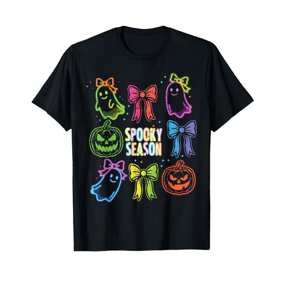 Halloween Spooky Season Ghosts Bows Costume Girls Women T-Shirt