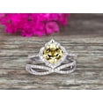 thumbnail image 1 of 10k White Gold 2.80 Carat 7mm Cushion Cut Champagne Diamond Moissanite Engagement Rings With Twisted Wedding Band Halo Design Art Deco, 1 of 5