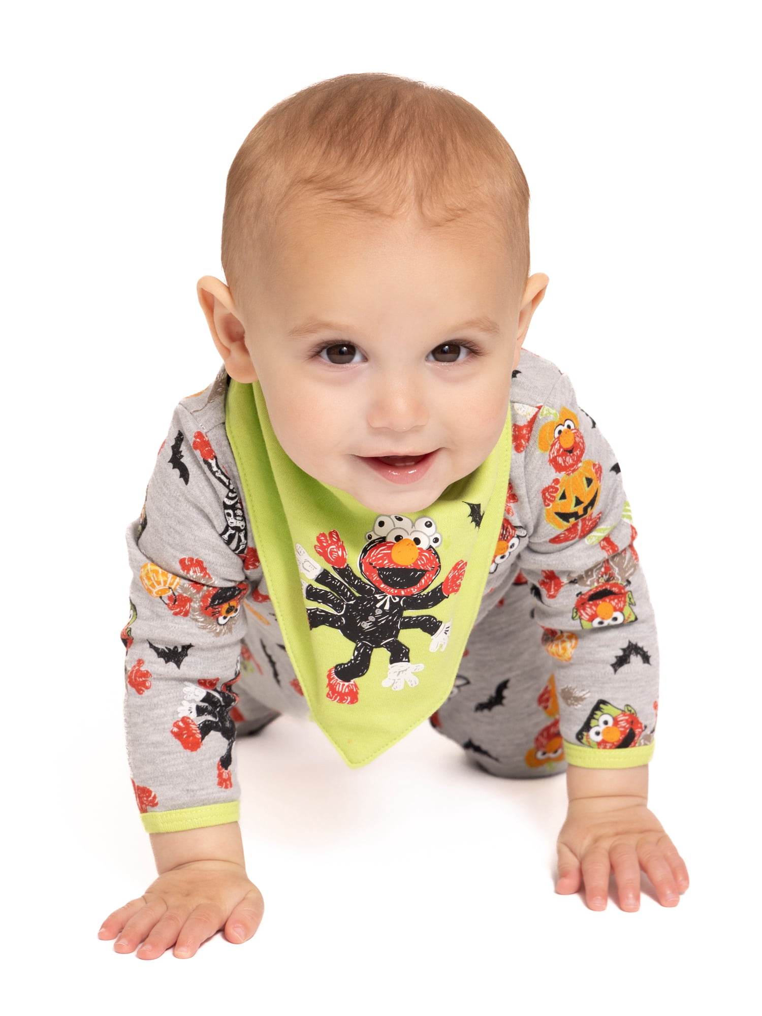 Halloween Sesame Street Elmo Baby Boys or Girls Footed Sleep N Play Pajamas and Bib Set, 2-Piece, Sizes 0M-9M