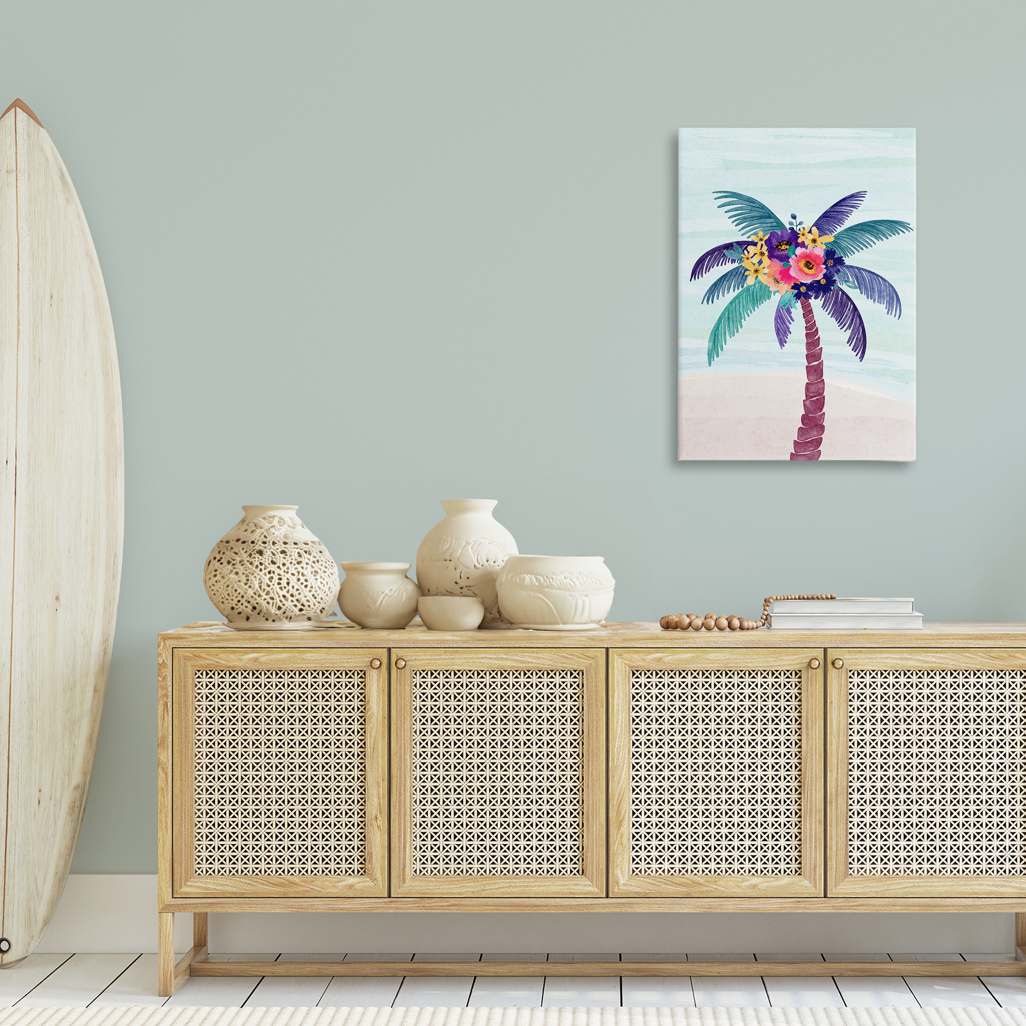 Stupell Industries Floral Palm Tree Beach Plants & Flowers Painting Wrapped Canvas Art Print Wall Art, 24 x 36