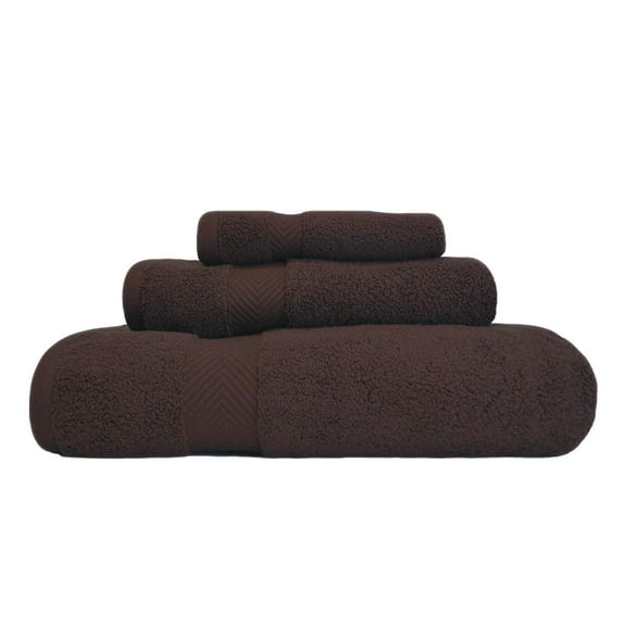 Zero Twist 575 GSM 100% Combed Cotton Chevron Border 3-Piece Towel Set, I Bath, 1 Hand, 1 Face Espresso