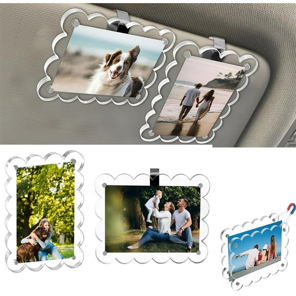 Tutuviw 2Pcs Car Picture Frame Sun Visor Clip for 3in Photo Acrylic Magnetic Photo Holder Transparent Car Sunshade Picture Frame with Magnetic Clips Personalized Visor Clip Photo Holders (3.5x2.4")