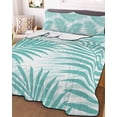 thumbnail image 3 of Quilts Twin Size Bedding Set, Teal Palm Leaves Lightweight Quilted Comforter, Summer Botanical Tropical Plants Soft Reversible Bedspread Coverlet with Pillow Covers for All Season, 68" x 86", 3 of 7
