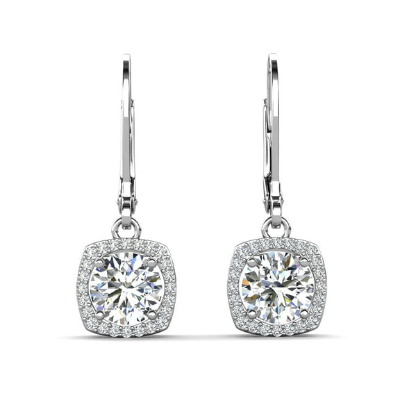 Cate & Chloe Freya 18k White Gold Plated Drop Earrings with Simulated Diamond Crystals for Women