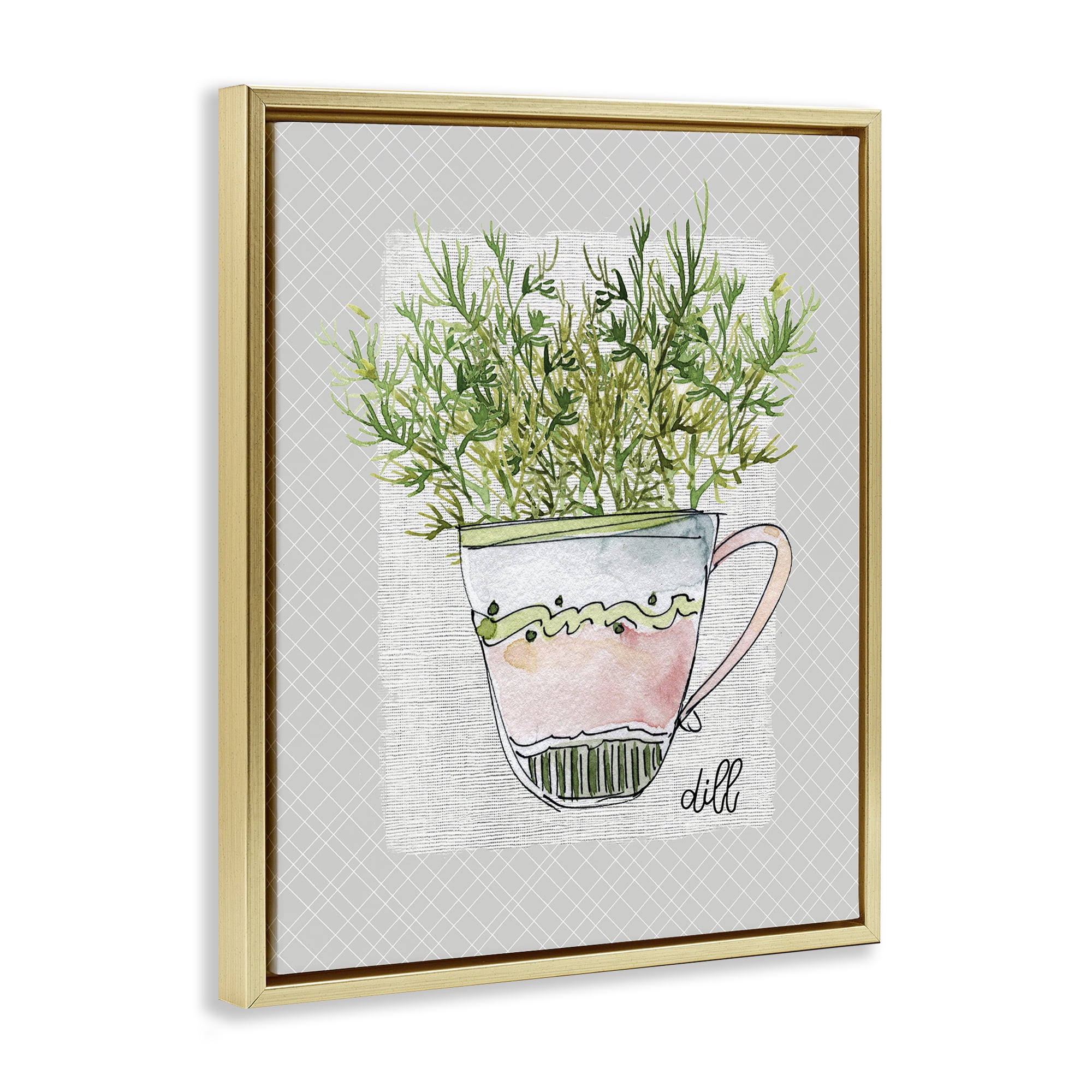 Stupell Industries Dill Herb Mug Gold Framed Floater Canvas Wall Art, design by Livi Finn