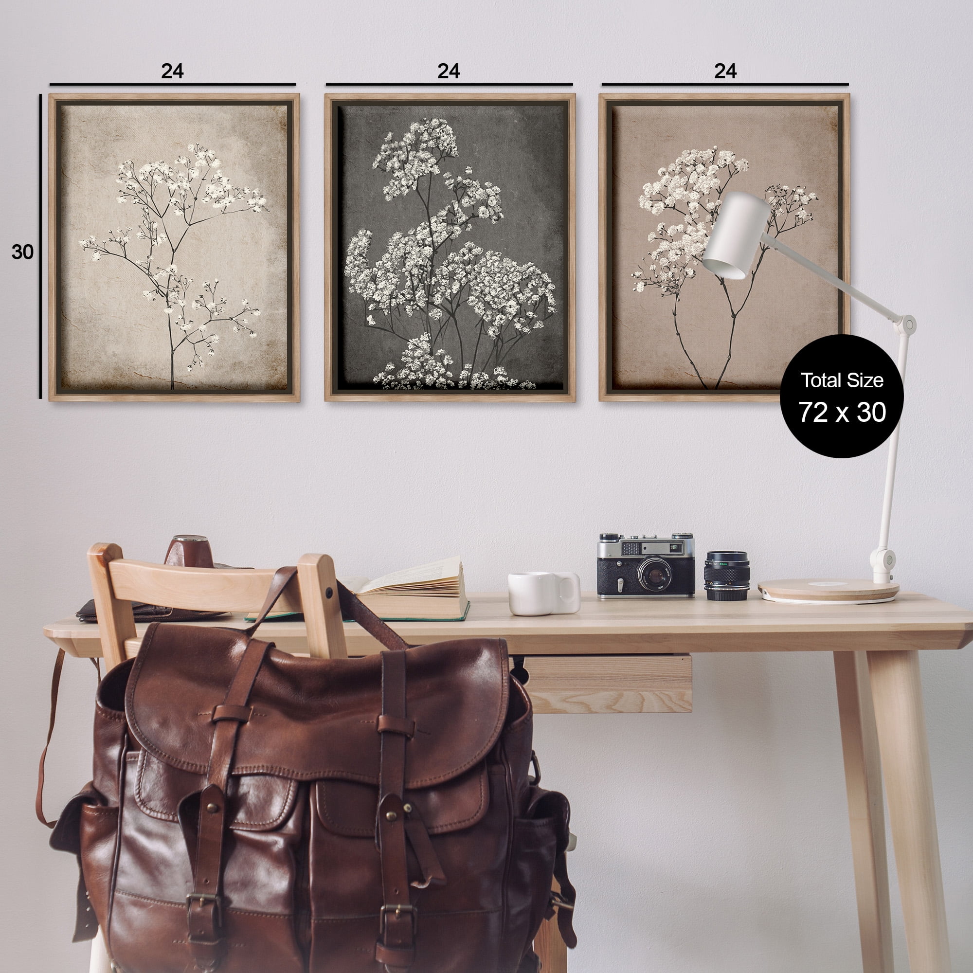 Stupell Industries Botanical Baby's Breath Herbs Botanical & Floral Painting Brown Floater Framed Canvas Art Print Wall Art, 25 x 31, Set of 3