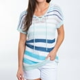 thumbnail image 2 of Elsie & Zoey Shira L/XL Ocean Short Sleeve V-Neck Striped Knit Top for Women, 2 of 7