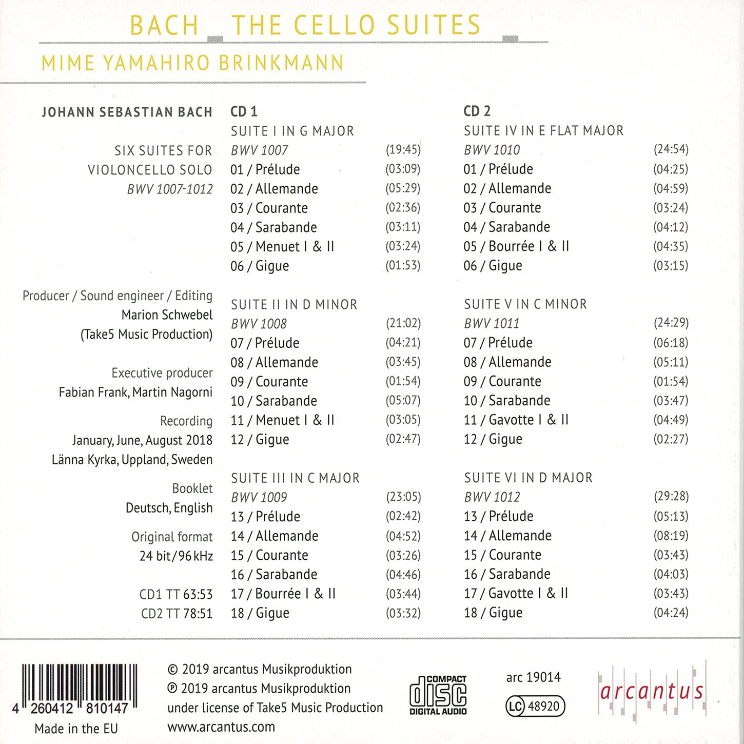 Mime Yamahiro Brinkmann - Cello Suites - Music & Performance - CD