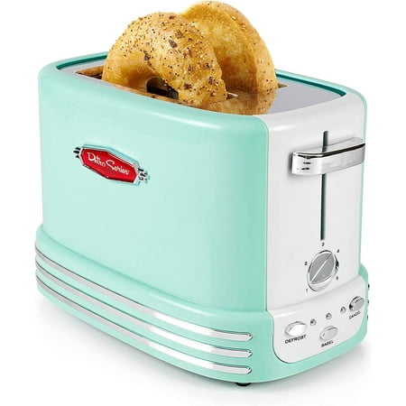 

New and Improved Retro Wide 2-Slice Toaster Perfect For Bread English Muffins Bagels 5 Browning Levels With Crumb Tray & Cord Storage Turquoise
