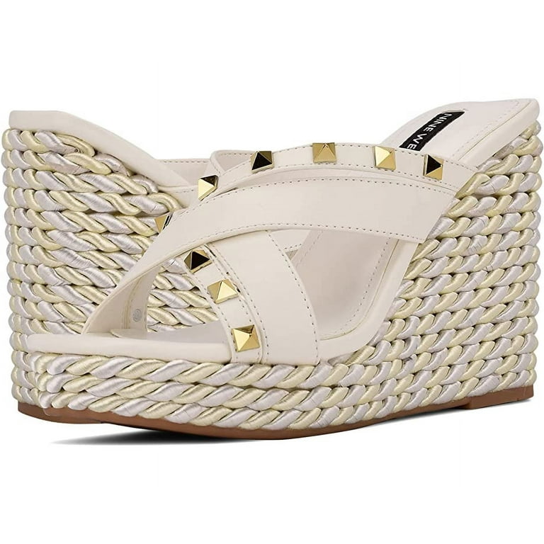 Nine west white wedge sandals hotsell