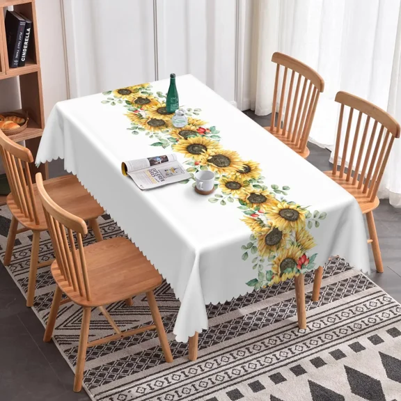Nanqianyi Fall Sunflowers Print Rectangle Tablecloth, Washable Table Cover with Waterproof Wrinkle Resistant for Restaurant Picnic Indoor Outdoor, 60 x 84 Inch