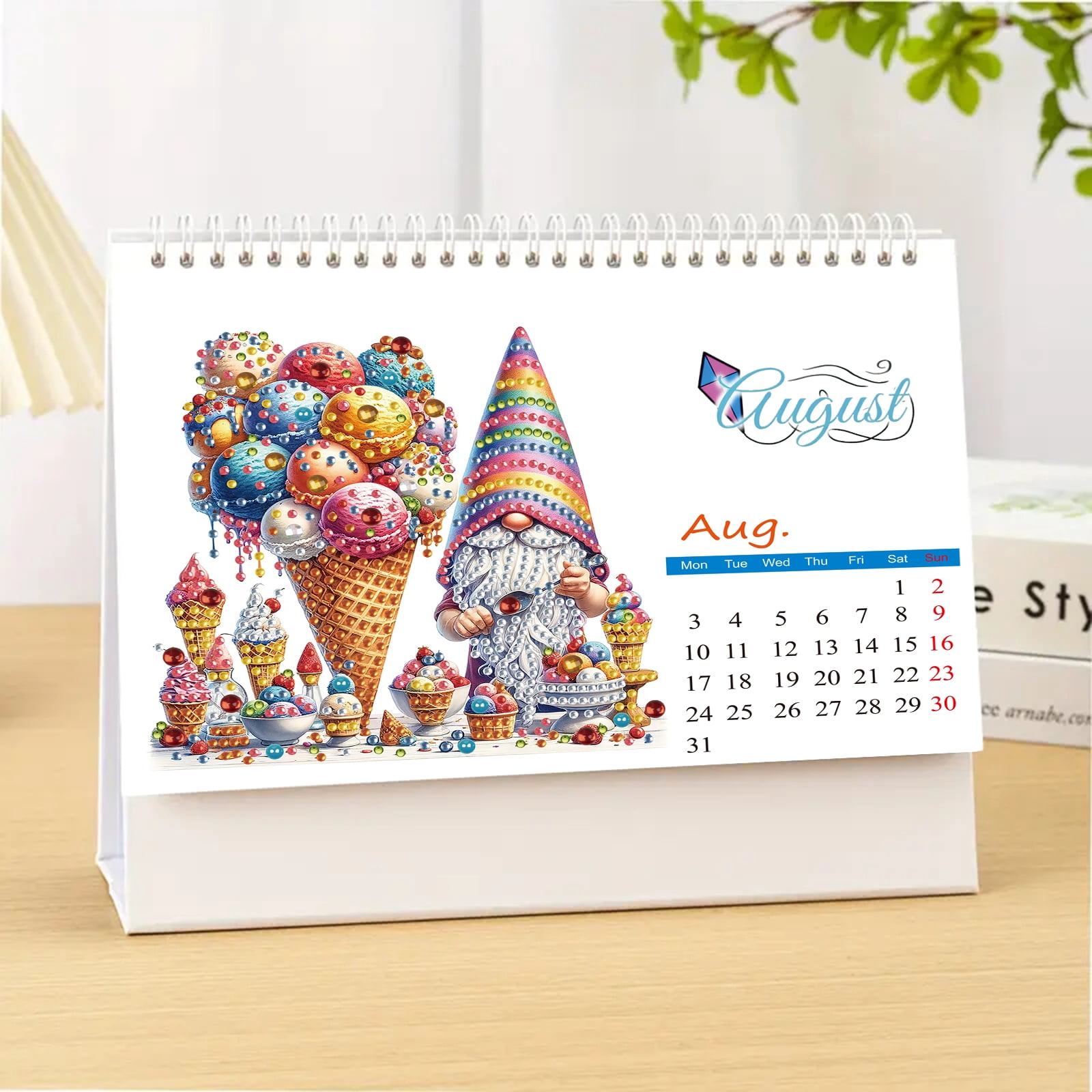 FLOPESN 2Pcs 2026 Desk Calendar DIY Diamond Painting Craft Kit – Complete Paper Calendar with Special Drills, Holiday Wreath & Gnome Themes for Home Office Decor