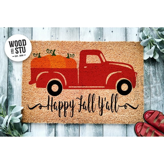 Happy Fall Y'all Pumpkin Antique Pickup Truck Door Mat | Fall Doormat | Welcome Mat | Fall Door Mat | Fall Autumn Decor Gift | Home Doormat