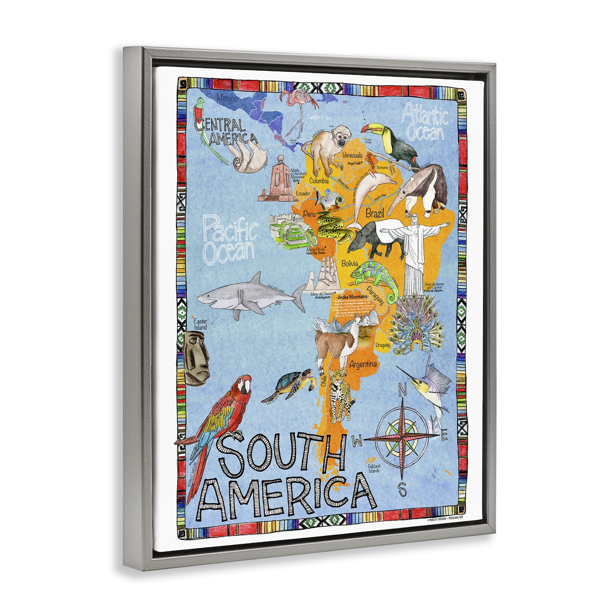 Stupell Industries South Africa Animal Map Town & City Painting Gray Floater Framed Art Print Wall Art, 17 x 21