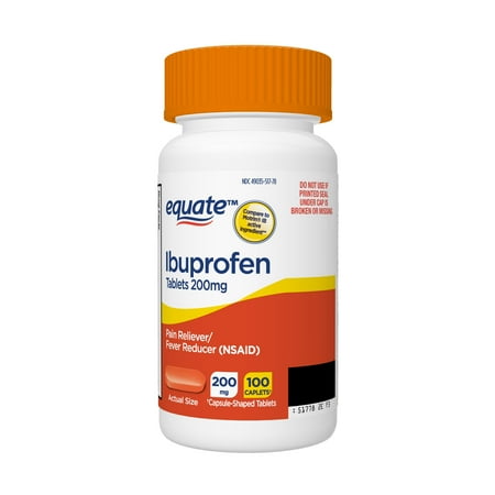 Equate Ibuprofen Tablets, 200 mg, Pain Reliever and Fever Reducer, 100 Count (Capsule-Shaped Tablets)